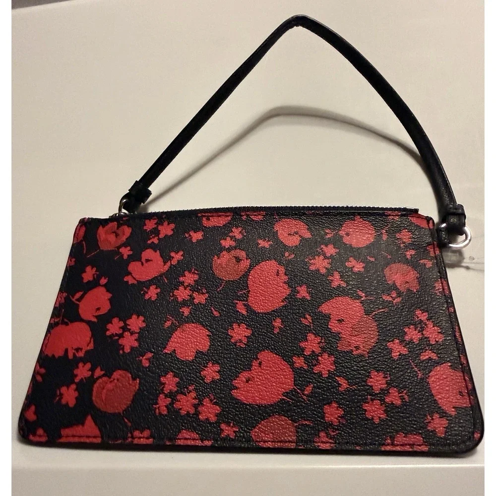 Coach Midnight Pink Ruby Sienna Rose Black Small Wristlet H1632 F56025 Wallet